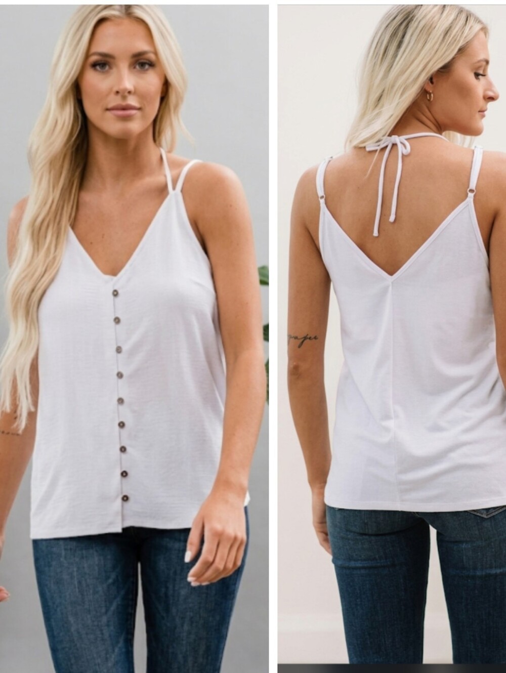 Willow & Root White Button Front Halter Cami Tank Top. Size L